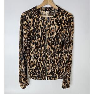 CaCia Jacket Womens L Animal Print Full Zip Silky Ribbed Mob Wife Lighteweight